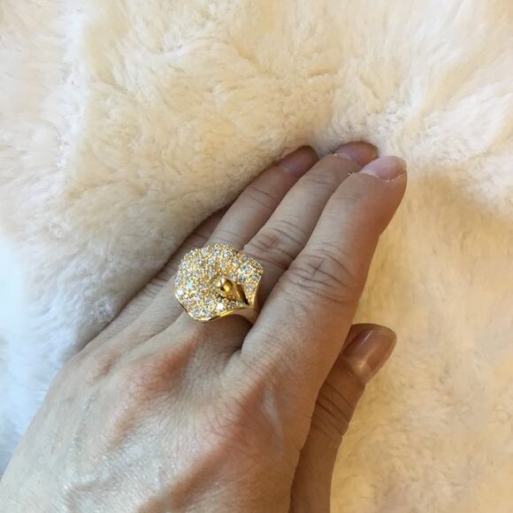 Gold Lily Crystal Statement Cocktail Ring - Picture 10 of 13